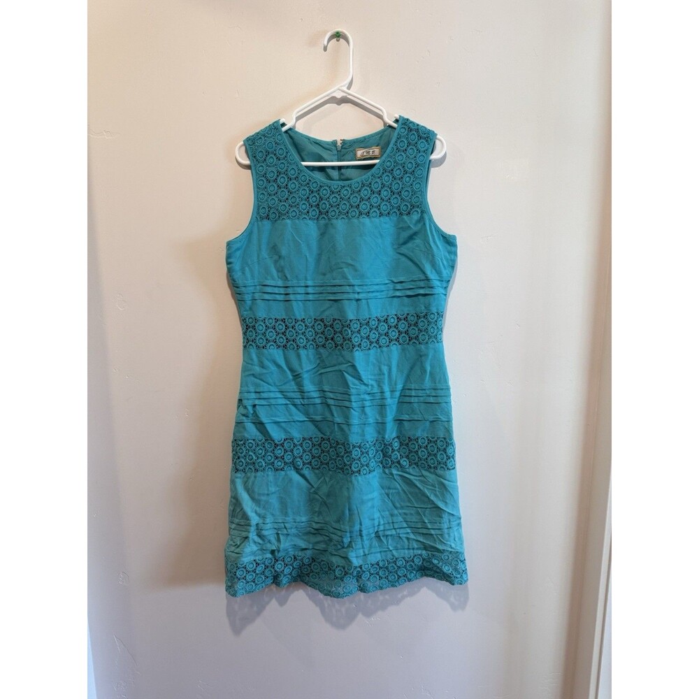 J.M.P Sleeveless Knee Length Teal Eyelet Dress